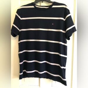 Tommy Hilfiger Navy and White Striped Crewneck T-shirt